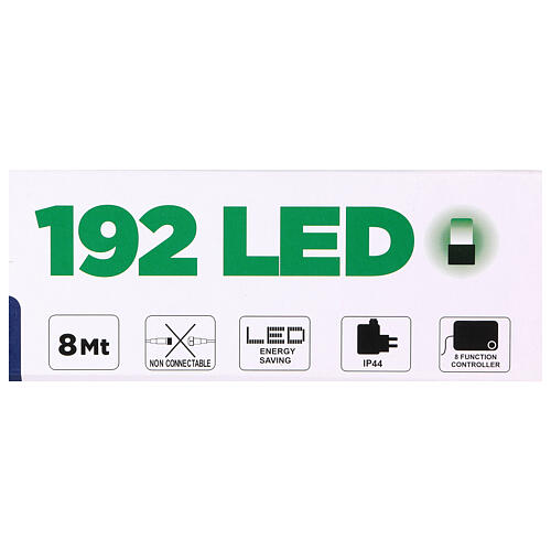 Luce Natalizia catena verde 192 led verdi esterni flash control unit 8 m 5