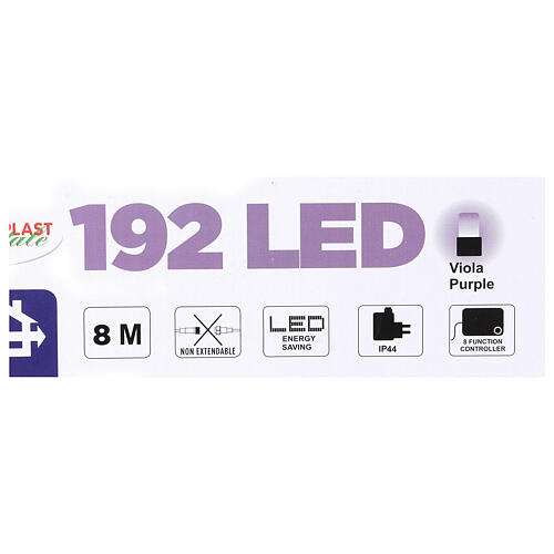 Luz Navideña cadena 192 led violetas exterior flash control unit 8 m 4