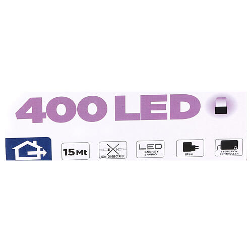 Pisca-pisca corrente branca 400 LED roxos exterior unidade de controlo 15 m 3