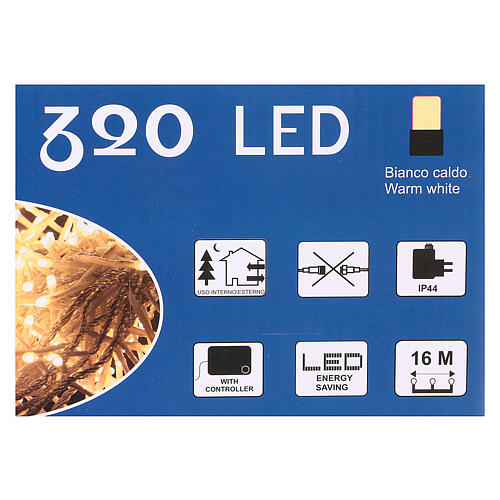 Christmas string lights, 320 warm white LEDs with control unit, 16 m 3