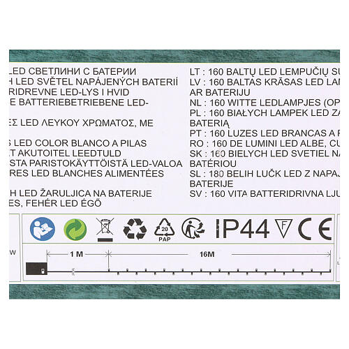 Pisca-pisca cabo verde 160 LED brancos para exterior pilhas 16 m 4