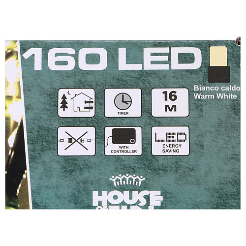Pisca-pisca cabo verde 160 LED branco quente para exterior pilhas 16 m 3