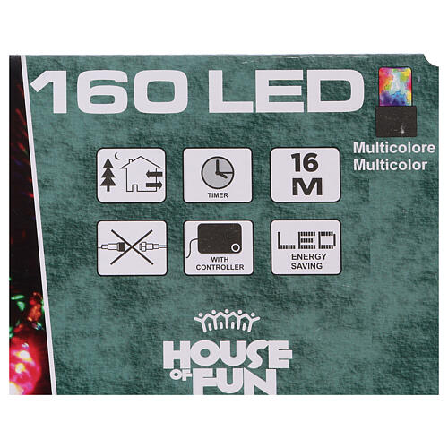 Pisca-pisca cabo verde 160 LED multicores para exterior pilhas 16 m 4