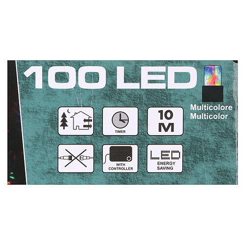 Luz Navideña cadena verde 100 led multicolores exterior batería 10 m 3