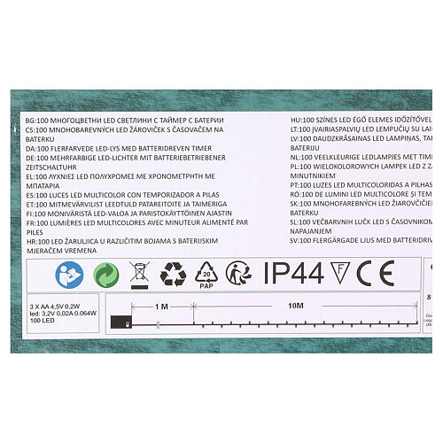 Świąteczne lampki, łańcuch zielony, 100 wielokolorowych LED, do użytku na zewnątrz, długość 10 m 4