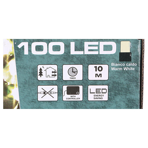 Luce Natalizia catena verde 100 led bianchi caldi esterni batterie 10 m 3