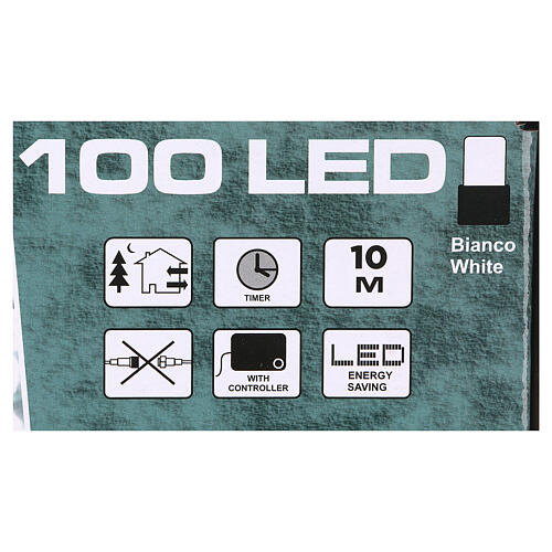 Luce Natalizia catena verde 100 led bianchi esterni batterie 10 m 3