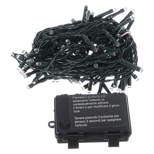 Battery operated Christmas lights green wire, 100 white LEDs 10 m 5
