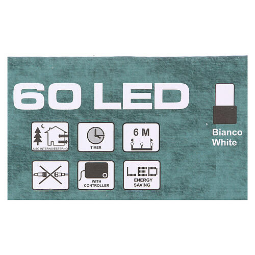 Świąteczne lampki, zielony łańcuch, 60 białych LED, do użytku na zewnątrz, długość 6 m 3