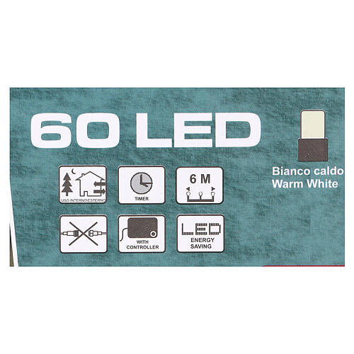 Pisca-pisca cabo verde 60 LED branco quente para exterior pilhas 6 m 3