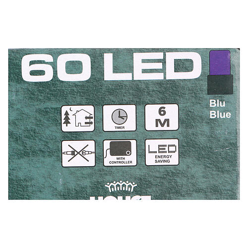 Pisca-pisca cabo verde 60 LED azuis para exterior pilhas 6 m 3