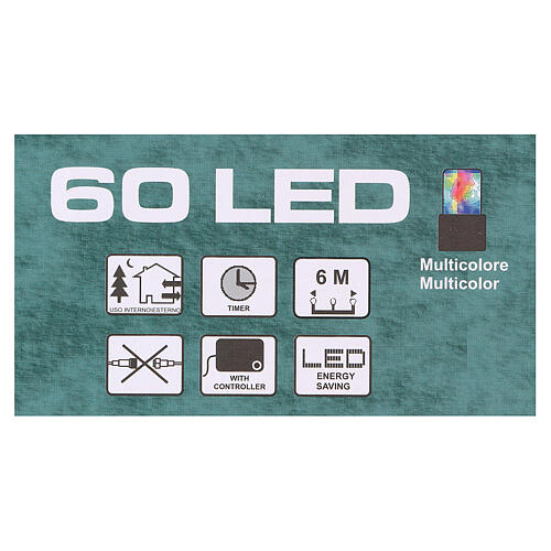 Pisca-pisca cabo verde 60 LED multicores para exterior pilhas 6 m 3