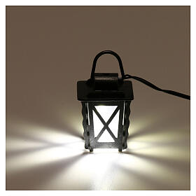 Lampion z metalu z białym światłem h 4 cm, szopka 8-10 cm, niskie napięcie