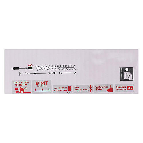 Chaîne 200 LED blanc chaud télécommande pour extérieur 220V 5
