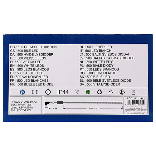 Chaîne lumineuse 500 LED blanc froid câble transparent extérieur 220V 3