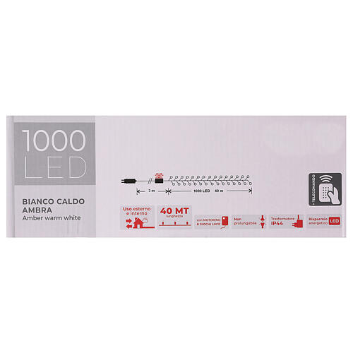 Guirlande 1000 LED blanc chaud ambrée extérieur 220V 6