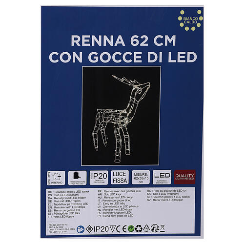 Lighted reindeer 62 cm, warm white electric powered indoor 220V 7