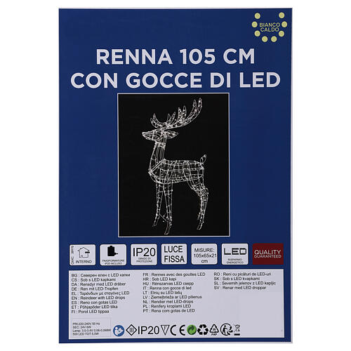 Luz de Natal Rena 105 cm branco quente corrente interior 220V 7