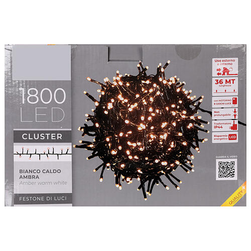 Chaîne lumineuse Noël 1800 LED blanc chaud ambre télécommande extérieur 220V 7