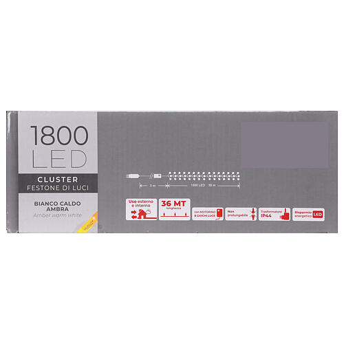 Catena Luce Natale 1800 led bianco caldo ambra telecomando esterno 220V 8