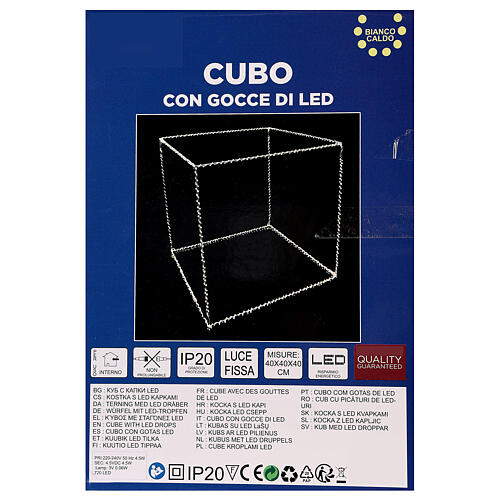 Cube lumineux 40 cm avec 720 gouttes LED blanc chaud intérieur courant 6