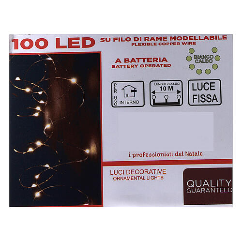 Warm white clear string lights battery operated 10 m 100 LEDs 4