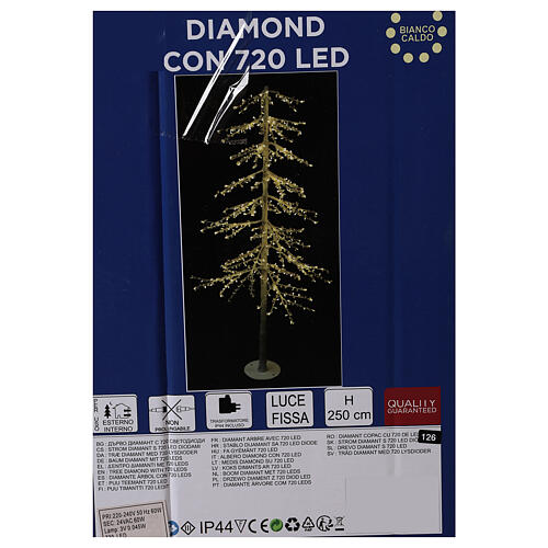 Drzewo podświetlane Diamond 250 cm 720 LED biały ciepły, na zewnątrz, zasilane elektrycznie 5