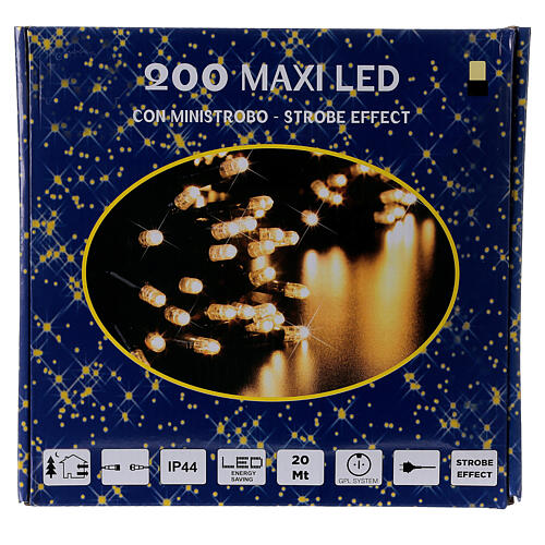 Świąteczne lampki, łańcuch 20 m z 200 dużymi ciepłymi białymi LED i 40 mini‑stroboskopami 5