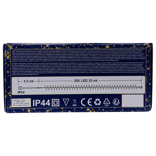 Świąteczne lampki, łańcuch 20 m z 200 dużymi ciepłymi białymi LED i 40 mini‑stroboskopami 6