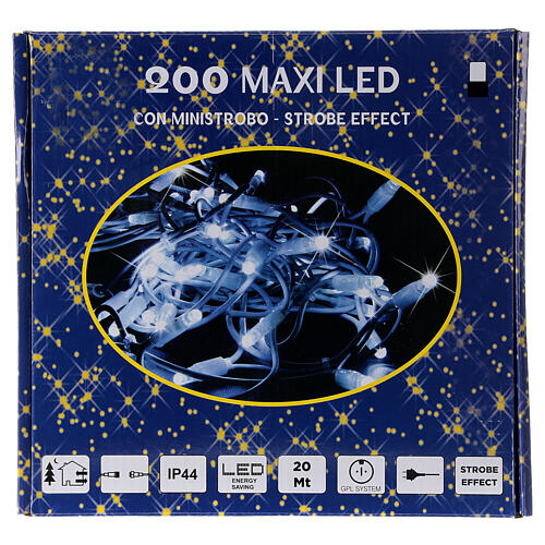 Świąteczne lampki, łańcuch 20 m z 200 ultrajasnymi zimnymi białymi LED i 40 mini‑stroboskopami 5