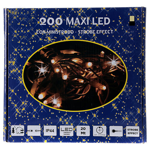 Świąteczne lampki, łańcuch 20 m z 200 ultrajasnymi ciepłymi białymi LED i 40 mini‑stroboskopami 5