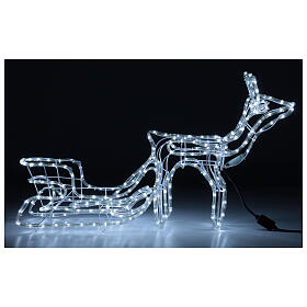 Renifer z saniami Boże Narodzenie, led zimna biel, wys. 52 cm, na prąd elektryczny, NA ZEWNĄTRZ