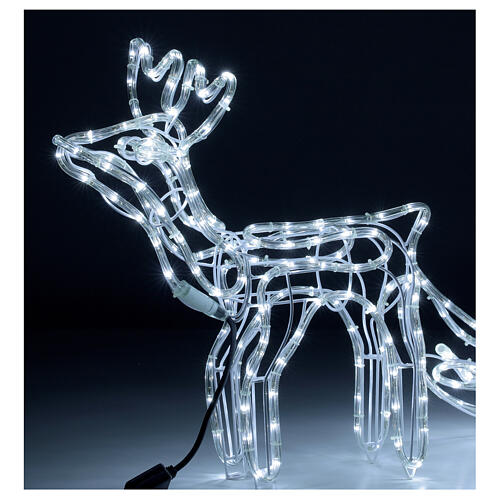 Renifer z saniami Boże Narodzenie, led zimna biel, wys. 52 cm, na prąd elektryczny, NA ZEWNĄTRZ 2