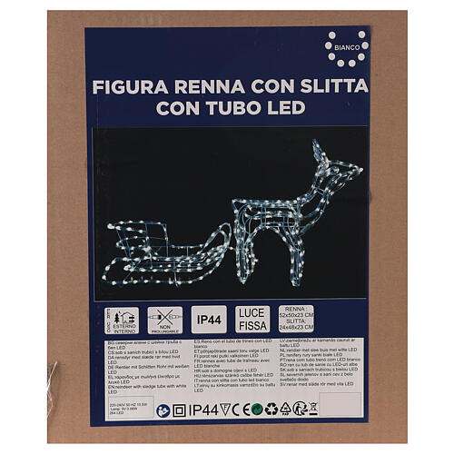 Rena com trenó decoração luminosa tubo LED 246 luzes branco frio, altura 52 cm, alimentação de corrente, PARA EXTERIOR 7