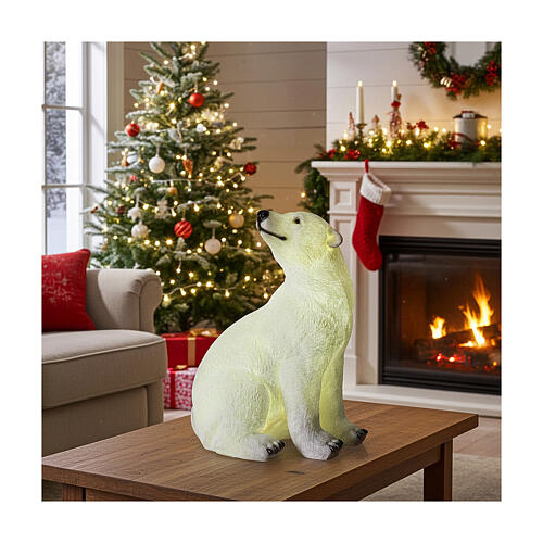 Orso polare seduto addobbo Natale LED bianco esterni 50x40x30 cm 2
