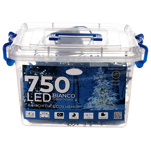 Série pisca-pisca de Natal 750 lâmpadas LED branco frio 37,5 metros com jogos de luz, interior/exterior 4