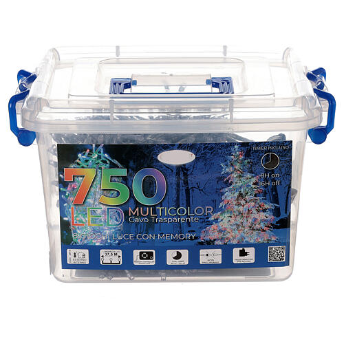 Luz Navidad 750 led multicolor cable transparente int ext 37,5 m 4