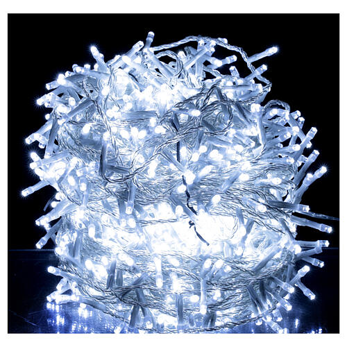 Cadena luces Navidad 1000 led blanco frío cable transparente int ext 1