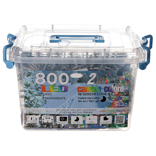 Cadena luminosa 800 led 2 en 1 blanco frío multicolor 56 m int ext 8