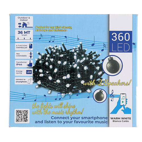 Guirlande lumineuse 360 LED blanc froid haut-parleurs Bluetooth 36 m intérieur extérieur 5