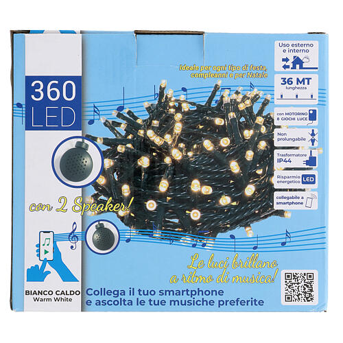 Luzes de Natal pisca-pisca 360 lâmpadas LED luz branca quente com 2 alto-falantes Bluetooth, 36 metros, INTERIOR/EXTERIOR 4