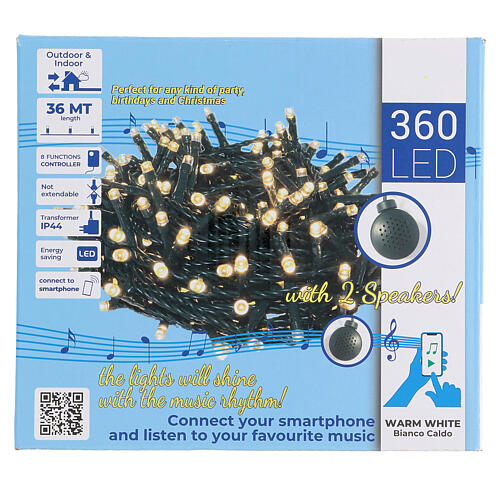 Luzes de Natal pisca-pisca 360 lâmpadas LED luz branca quente com 2 alto-falantes Bluetooth, 36 metros, INTERIOR/EXTERIOR 5