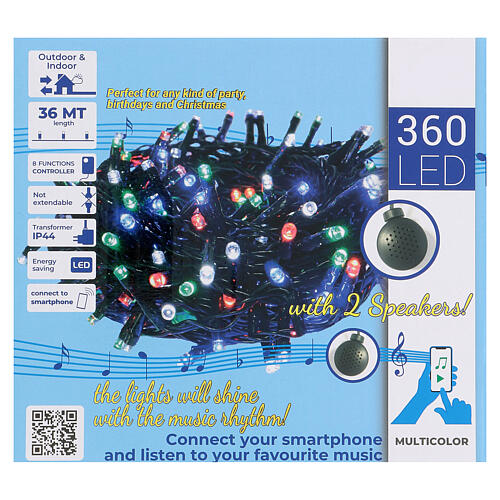 Cadena 360 luces led Navidad multicolor altavoz Bluetooth 36 m int ext 5