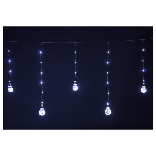 Christmas light curtain with 10 bulbs and 130 cold white nanoLEDs 2,7 m indoor/outdoor 1