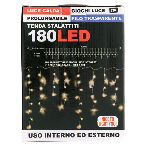 Icicle curtain 180 warm white LEDs 4,2 m indoor/outdoor 4