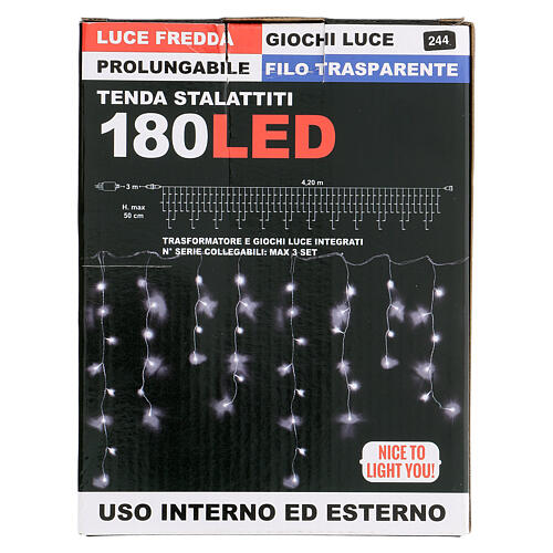 Lichtervorhang mit 180 LEDs kaltes Licht, 4,2 m 4