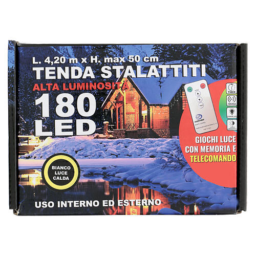 Rideau stalactites 180 LEDs 4,2 m lumière blanc chaud télécommande extérieur 6