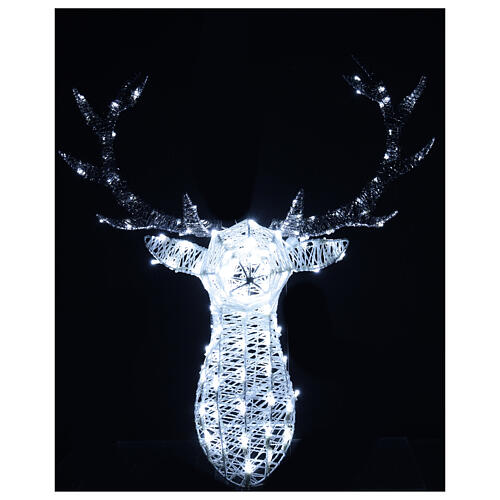 Silver deer head with 140 LEDs h 84 cm indoor/outdoor 3