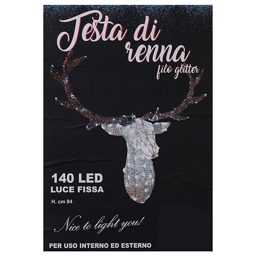 Cabeza reno plata luz 140 led h 84 cm interior exterior 8