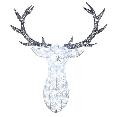 Decoração luminosa cabeça de veado prateada 140 lâmpadas LED, altura 84 cm, interior/exterior 4